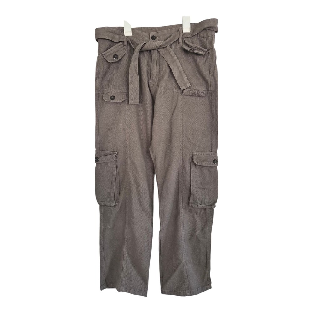 NWT Boutique Gray Cargo Pants Women's Large Paperbag Tie Waist Utility Pockets‎